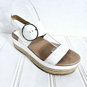 UGG Leather Sandals April White Espadrille Platform Summer Shoes Women's Size 9